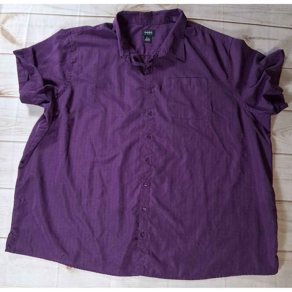 Harbor Bay Big Tall Short Sleeve Button Down Shirt Men's 5XL Purple Textured